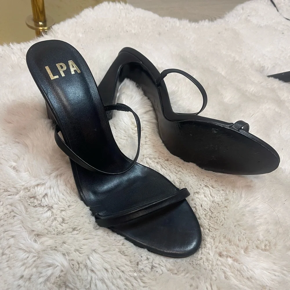 LPA Black Leather Strappy Caprice High Heel Sandals